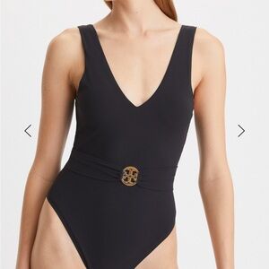 NWT black Tory Burch v neck high cut suit size XS